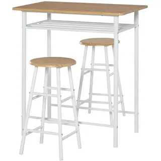 Homcom Bartisch-Set 3-teiliges Bar-Set bestehend aus einem Tisch und Stühle Stehtisch und Barhocker mit Lagerregal Metall 80 x 50 x 90 cm (BxTxH)