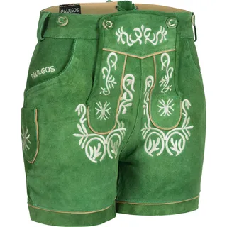 PAULGOS Damen Trachten Lederhose + Träger, Echtes Leder, Kurz in 8 Farben Gr. 34-50 M2 - Grün