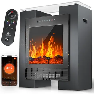 KESSER® Elektrokamin Standkamin – Heizlüfter mit LED-Flammensimulation, App- & Fernbedienungssteuerung, WLAN, Touch-Display, Timerfunktion, Temperaturbereich 15-35°C, Orange