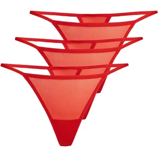 Teyli 3er Pack String Tanga Damen aus Mesh - Strings & Tangas für Damen aus Transparentem Netz - Tanga für Frauen Rot S/M