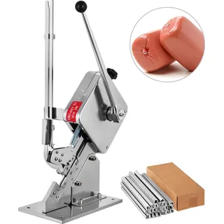 Happybuy Hochwertige manuelle u-förmige Wurst-Klipper-Schneidemaschine mit 2 Schachteln Clips, 8000 Stück, robuste Brot Schneidemaschine aus A304-Feinstahl, klappbarer Allesschneider, 37 x 19 x 57 cm