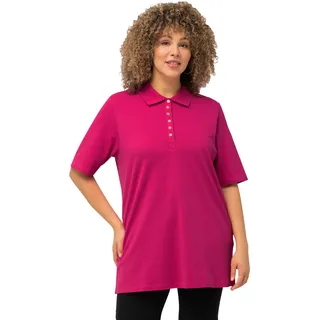 Ulla Popken Damen große Größen Übergrößen Plus Size Poloshirt, Piqué, Polokragen, Samt-Knopfleiste, Halbarm Fuchsia pink 50+ 637297815-50+