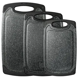 Schneidebrett kunststoff, Schneidebrett mit Marmorimitatstruktur und Saftrillen und rutschfeste Griffe, 3 Stücke, BPA-Free, Marmor,professionelles, spülmaschinenfest