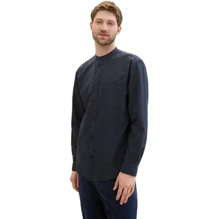 TOM TAILOR Herren Regular Fit Hemd mit Allover-Muster und Struktur, navy colored dots structure, L