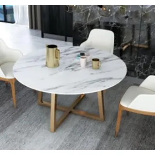Design Ess Tisch Rund Metall Runde Tische Wohn Zimmer Luxus Gold Marmor Imitatio - Weiß