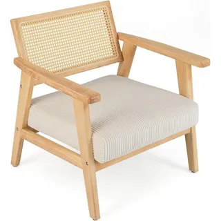 Loungesessel mit Rattan-Rückenlehne Esszimmerstuhl mit gepolsterter Sitzfläche gepolsterter Lesesessel
