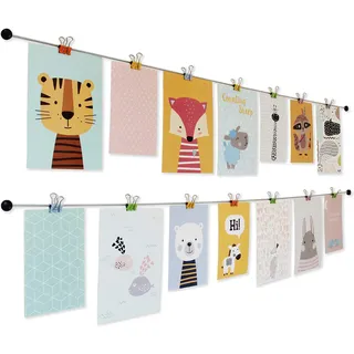 LeTOMA – Fotoseil mit bunten Metall-Klammern - 2x200 cm & 2x20 Klammern im Smiley-Design in den Farben Blau, Gelb, Grün, Orange und Rosa – Fotoleine, Bilderseil ideal fürs Kinderzimmer