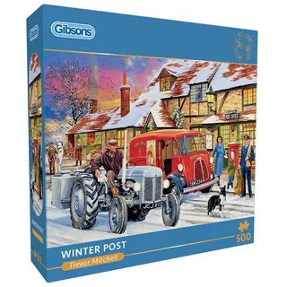 Gibsons Winterpost, 500-teiliges Puzzle, Weihnachten, ländliche Nostalgie, nachhaltiges Puzzle für Erwachsene, hochwertiges 100% recyceltes Brett, tolles Geschenk für Erwachsene, Gibsons Games B