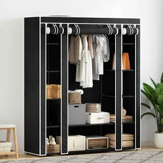 vidaXL Stoffschrank mit Fächern Kleiderstangen 45×150×176 cm Schwarz - Schwarz