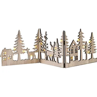 Winterpanorama mit 20 warm weißen LED - faltbar / ca. 22 x 16 cm - Holz Deko Weihnachten