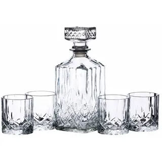 KitchenCraft BarCraft Whisky Karaffe und Glas Geschenkset, geschliffenes Glas, 5-teiliges Set, 900ml Karaffe mit Silikonverschluss und 4x Gläser, 26 x 10 x 24cm