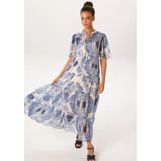 Sommerkleid ANISTON CASUAL, Damen, Gr. 44, N-Gr, ecru, hellblau, blau, marine, Chiffon, Obermaterial: 100% Polyester. Futter: 100% Polyester, bedruckt, geblümt, gemustert, lässig geschnitten knöchellang, V-Ausschnitt, weit, Kleider Sommerkleid, mit fantasievollem, grafischen Blumendruck - NEUE KOLLEKTION
