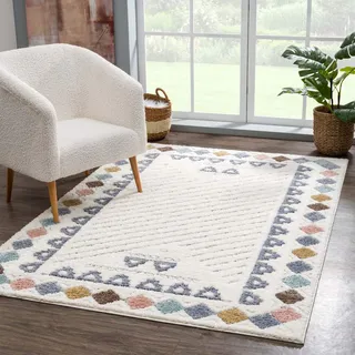 Carpet City Hochflor-Teppich »Focus 3034«, rechteckig, 20 mm Höhe, Boho-Teppich mit Bordüre, bunt, besonders weich, 3D-Effekt Carpet City mehrfarbig B: 120 cm   1 St.