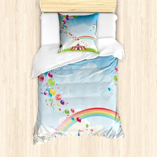 ABAKUHAUS Zirkus Mantele, Circus Regenbogen Wolken, Milbensicher Allergiker geeignet mit Kissenbezügen, 135 cm x 200 cm - 80 x 80 cm, Mehrfarbig