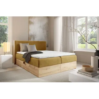 Boxspringbett Schlafzimmerbett ROLAND 200x220cm in Stoff Lincoln Honiggelb - Gelb