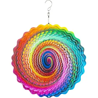 Kinetic Art Hänge Windspiel 3D Metall Color Swirl inkl. Aufhängung | Edelstahl, leicht rotierend, inkl Aufhängung + Wirbel, Ø25xH33cm, wetterbeständig, attraktive Heimdeko für Fenster und Garten