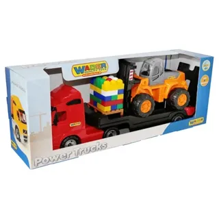 PowerTruck Tieflader mit Gabelstabler + Baustein-Mix auf Palette von Wader