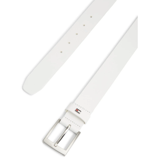 Ledergürtel TOMMY HILFIGER "ADAN 3.5 cm breit EXT", Herren, Gr. 130, th optic weiß, Rindsleder, Gürtel Ledergürtel, Metalllogopatch, Einfachdornschnalle