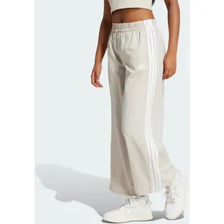 adidas Sporthose ADIDAS SPORTSWEAR "ESSENTIALS 3-STREIFEN LIFESTYLE WOVEN PARACHUTE", Damen, Gr. M, N-Gr, grau (wonder alumina, weiß, normal, gr.), Obermaterial: 100% Polyamid, Hosen Sporthose, Fallschirmhose, locker geschnitten, mit weitem Bein