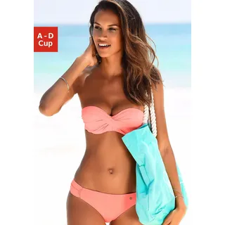 Bügel-Bandeau-Bikini S.OLIVER, Damen, Gr. 42, Cup C, orange (peach), Recycling-Polyamid, unifarben, Bikini-Sets Bügel-Bandeau-Bikini, mit Raffung