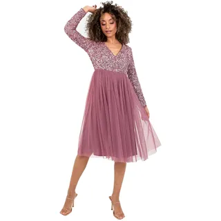 Maya Deluxe Damen Maya Deluxe Womens Ladies Wedding Guest Midi Dress Long Sleeve Plunging Neckline V neck Sequin Embellished Graduation Brautjungfernkleid, Desert Rose, 20