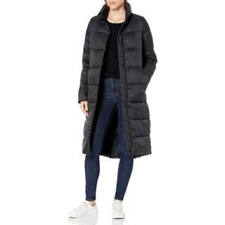 Amazon Essentials Damen Leichter durchgehender Reißverschluss Wasserabweisender Langer Cocoon Puffer Wintermantel, Schwarz, Medium