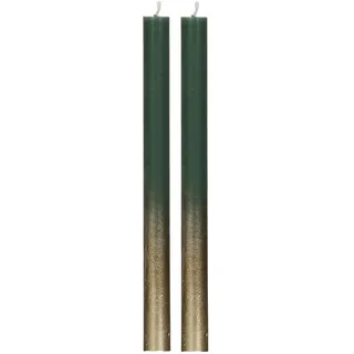 comforder Stabkerzen Set, 2x Tafelkerzen moosgrün mit Gold, 25cm, 10 Std