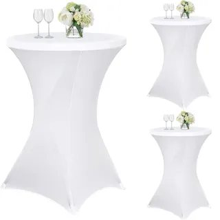 3 Stück Stehtisch Hussen, Stehtische Weiß, Stehtischhussen für Ø 70 cm, Stretch-Tischdecke mit Fußtaschen für Hochzeit, Geburtstagsfeier, Bankett