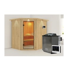 KARIBU Sauna »Maardu«, inkl. 9 kW Bio-Kombi-Saunaofen mit externer Steuerung, für 3 Personen - beige