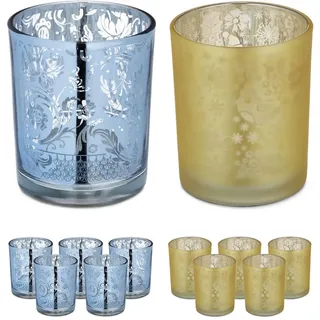 Relaxdays Teelichtglas Gold Silber 12er-Set , Multicolor , Glas , 8.5 cm , Dekoration, Kerzen & Kerzenhalter, Teelichthalter