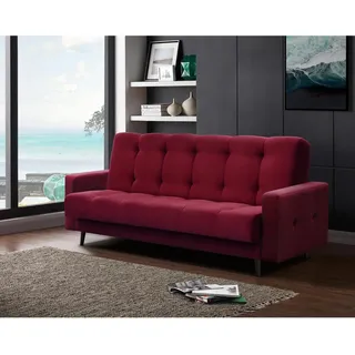 Schlafsofa Nancy BIS Dreisitzer mit Schlaffunktion Bettkasten Polstersofa aus Velours Sofa mit Federkern Holzbeine, Stoff: kronos 02 - kastanienrot - Rot