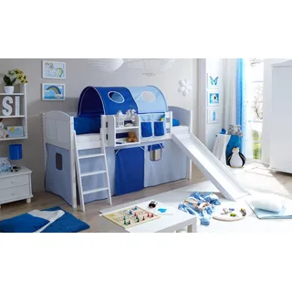 TICAA Hochbett Ekki 207 x 118 x 206 cm Kiefer massiv weiß blau
