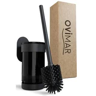 ovimar Toilettenbürste Finnkona | schwarz | Wandhalterung ohne Bohren | Silikon Klobürste | Belüftungsfunktion | zum Kleben | aus pulverbeschichtetem Edelstahl | WC Bürstenkopf wechselbar