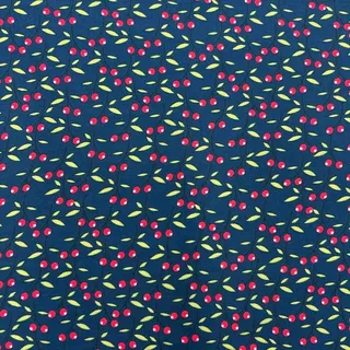 Kt KILOtela - Viskose-Stoff, Digitaldruck, Postindustrielle Qualität, modisch, Hemd, Bluse, fließender Fall, Kirschen, Blau, 270 x 140 cm, 32709