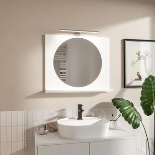 Runder LED-Badspiegel mit Ablage 70x60 cm 55 cm Weiß – Badezimmerspiegel Wandspiegel mit LED Lampe Gehäuse Schwarz - Weiß