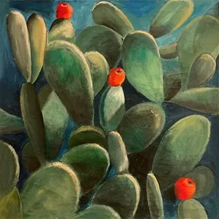 queence Leinwandbild »Cactus de Felanitx« Blumen   Blumenbilder   Kunst   Pflanzen   Pflanzenbilder 1 Stk. tlg. Premium-Leinwandstoff, Handarbeit aus Deutschland, grün
