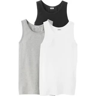 Unterhemd BONPRIX, Jungen, Gr. 164/170, 3 Stk., N-Gr, weiß (schwarz, hellgrau meliert, weiß), Jersey, Obermaterial: 100% Baumwolle, unifarben, normal, Rundhals, Unterhemden Unterhemd, im 3er-Pack, aus weicher Baumwolle, normale Passform, ärmellos