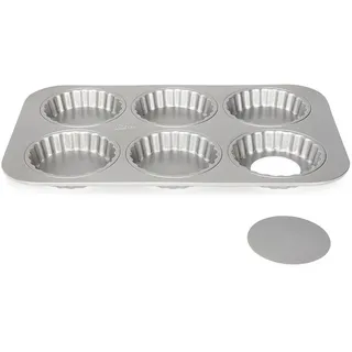 Patisse 6 Mini Quicheformen / 6 Mini Torteletts als Backblech mit losem Boden für leckere Mini Quiches & Tartes, Silver-Top