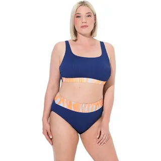 Ulla Popken Damen große Größen Übergrößen Plus Size Bikini, Wellen, Softcups, Träger verstellbar, High Waist Marine 50+ 836720740-50+