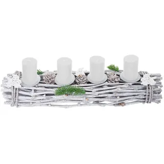 MCW Adventskranz Länglich Holz Kerzen WEIß Weiß , Holz , 9 cm , Dekoration, Weihnachtsdekoration, Adventskränze