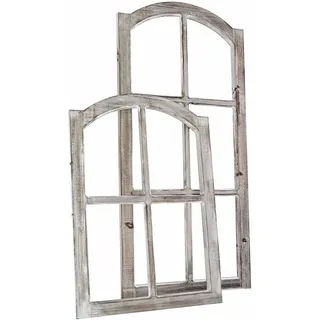 Loberon Deko-Fenster 2er Set Parakou, antikweiß | Nostalgischer Sprossenfenster-Look, Tannenholz mit White-Washed-Finish, Set mit zwei Größen
