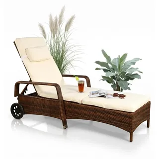 Mucola Sonnenliege Rattan Gartenliege Rattanmöbel Terrassen Liege Balkon Saunaliege Bäderliege Relaxliege Strandliege - Braun - Braun