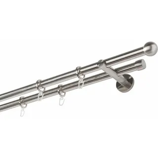 GARESA Gardinenstange Formentor, Ø 20 mm, 2-läufig, Wunschmaßlänge, mit Bohren, verschraubt, Metall, Vorhanggarnitur, verlängerbar, Kugel, edelstahl optik, mit Ringe silberfarben Ø 20 mm x 100 cm