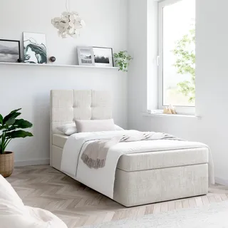 Bett, Boxspringbett MERA MINI mit Bettkästen, Doppelbett, Stauraum, Schlafzimmer, Polsterbett, Bettgestell (80x200, Beige - Aura 01, mit Topper VISCO) - Beige