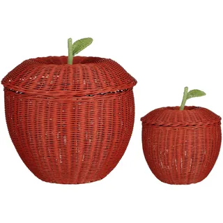 MICA Decorations Aufbewahrungskörbe mit Deckel – 2 Stück – H 48 x Ø 30 cm – Rattan – Rot