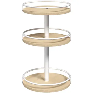 HOOBRO Gewürzregal, Küchenregal, 3-stufiger drehbarer Gewürzständer, Küchen-Organizer, Gewürzhalter, für Küchentheke, Schminktisch, Esstisch, Weiß und Natürliche Holzfarbe EWN09TL01
