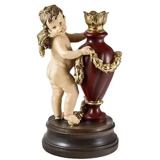 DRW Kerzenständer Angelito aus Kunstharz, handbemalt, 16 x 15 x 29 cm