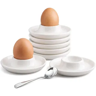 Sifxouped Eierbecher, Weiße Keramik Eierbecher 6 Stück | Stapelbar und spülmaschinenfest Keramik Eierbecher Eignen Sich für das Frühstück, Ostern und Campingausflüge