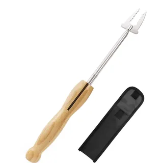 TOZBLEU Grillspieße,1 Stück Grillgabeln Spieße ausziehbar, Edelstahl Holzgriff Lang Lagerfeuer Teleskop Ausziehbar Schaschlikspieße Fleischgabel, Wird Zum Lagerfeuer,Grillen Und Camping (20~81cm)