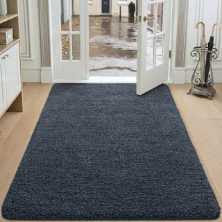DEXI Fußmatte Innen 120 x 180 cm, rutschfeste Schmutzfangmatte, Maschinenwaschbare Fussmatte, Saugstarke Türmatte, Sauberlaufmatte, Eingangsteppich für Hund, Haustür & Flur, Blau-schwarz